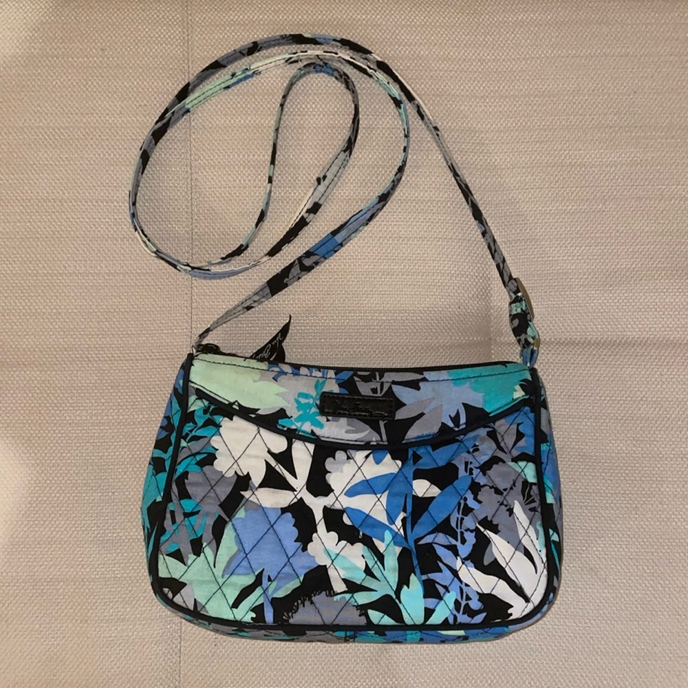 Vera Bradley Camofloral Little Crossbody Bag Blue Black EUC